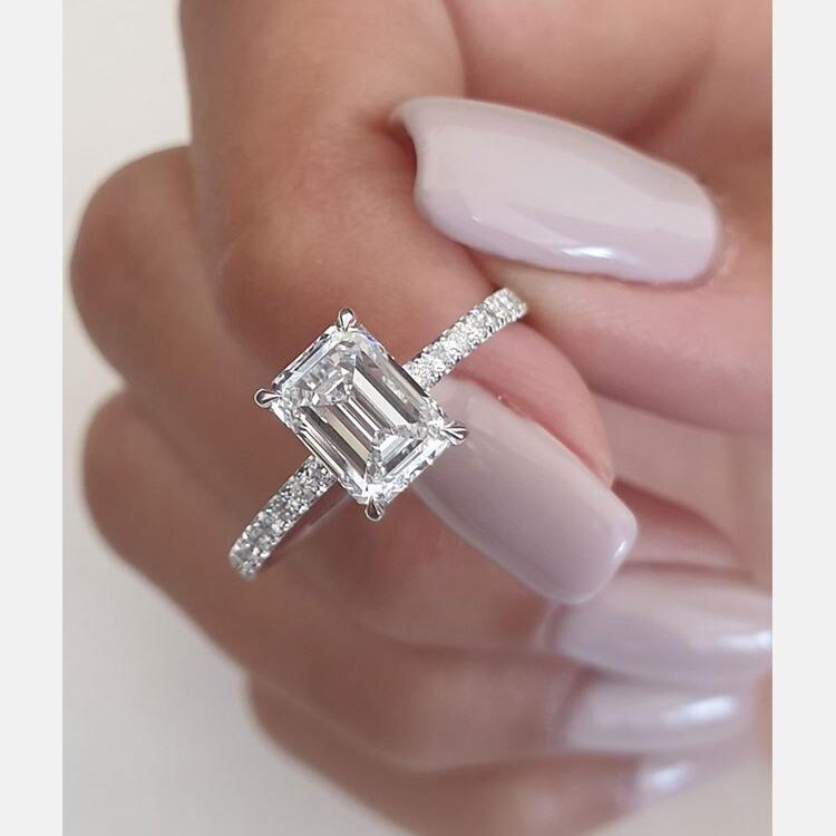 ‘Émabelle’ 1 or 2 Carat Emerald or Radiant Moissanite Solitaire Ring 'Émabelle' 1 or 2 Carat Emerald or Radiant Moissanite Solitaire Ring