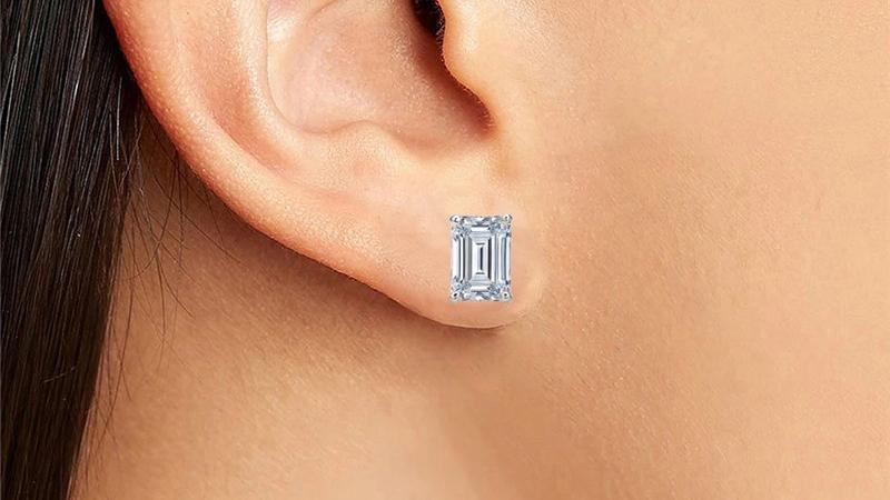 'Emine' 0.5 / 1 Carat Emerald Cut Moissanite Stud Earrings 'Emine' 0.5 / 1 Carat Emerald Cut Moissanite Stud Earrings