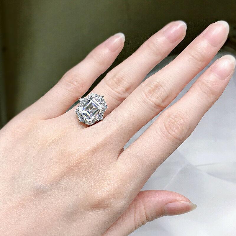 ‘Emiko’ 3.55 Carat Emerald Cut Moissanite Art Deco Halo Ring 'Emiko' 3.55 Carat Emerald Cut Moissanite Art Deco Halo Ring