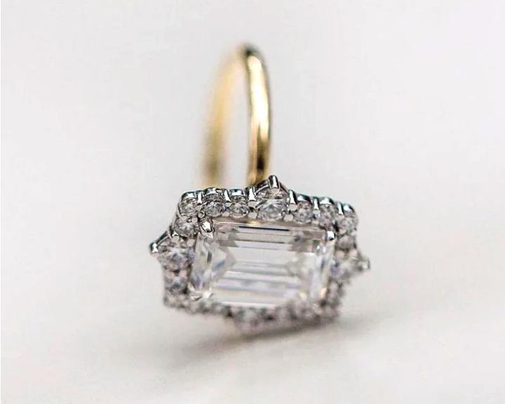 Emerald Cut Moissanite Art Deco Ring Diagonal