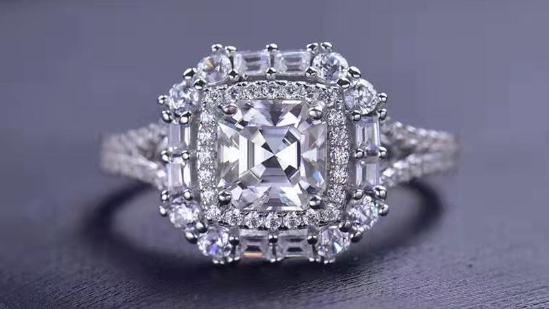 Asscher Cut Moissanite Halo Ring (6) Asscher Cut Moissanite Halo Ring