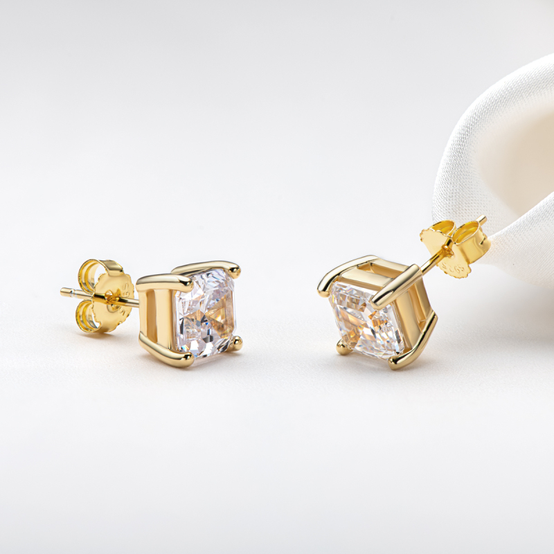 Asscher Cut Moissanite Stud Earrings Prop Shots (1) Asscher Cut Moissanite Stud Earrings