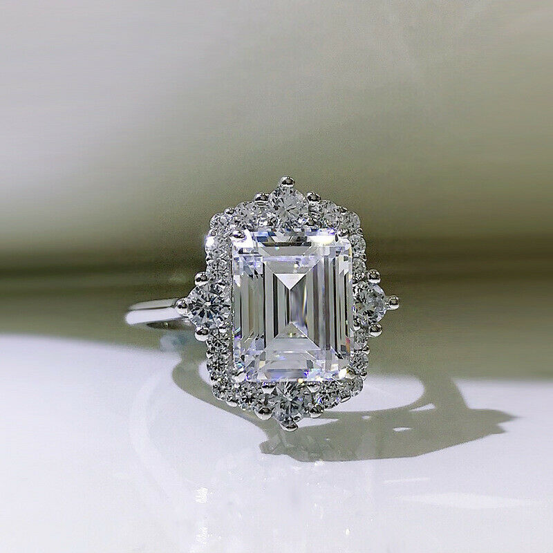 Emerald Cut Moissanite Art Deco Halo Front Emerald Cut Moissanite Art Deco