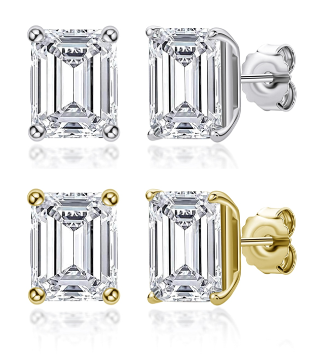 Emerald Cut Moissanite Stud Earrings Hero Emerald Cut Moissanite Stud Earrings Hero