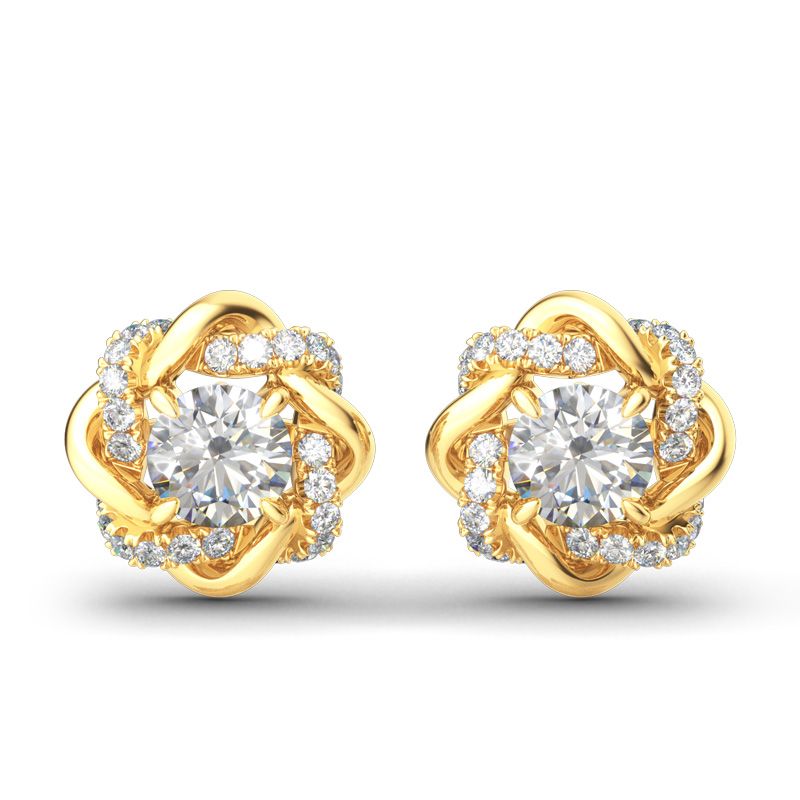 Love Knot Moissanite Stud Earrings YG Round Moissanite Love Knot Stud Earrings YG