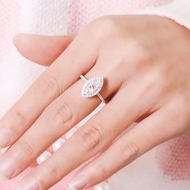 Marnesha 3ct Moissanite Marquise Halo Ring Modelled Marnesha 3ct Moissanite Marquise Halo Ring Modelled