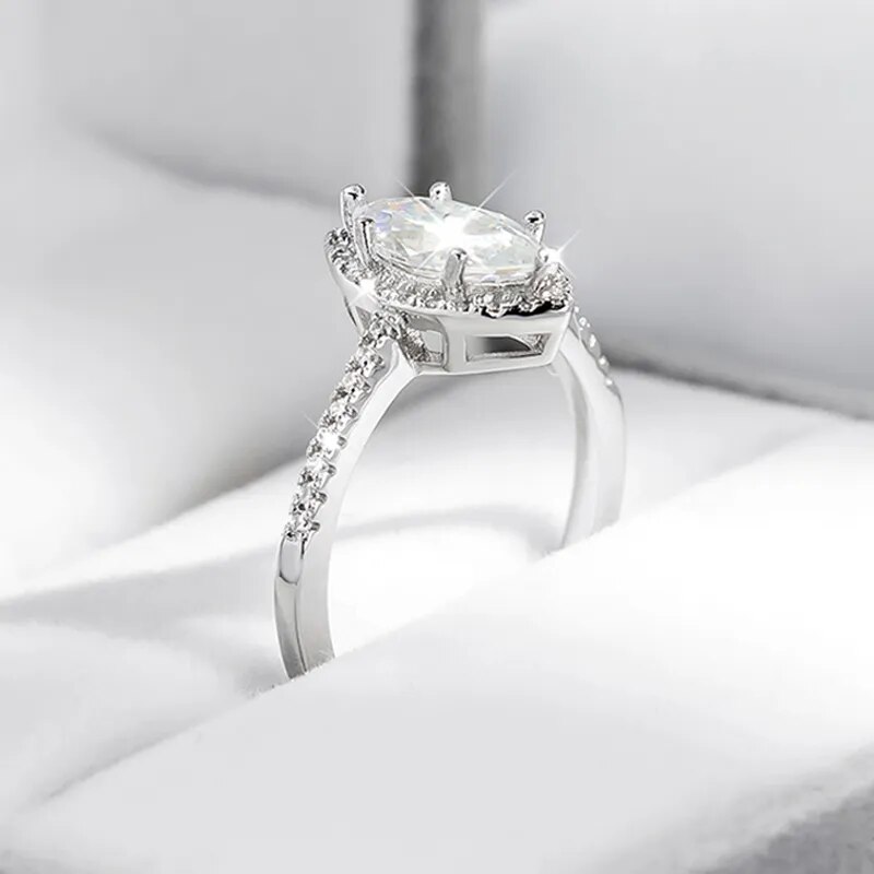 Marnesha Moissanite Marquise Halo Ring with Half Pave Band