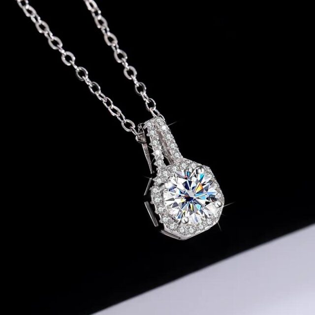 Moissanite Cushion Halo Pendant