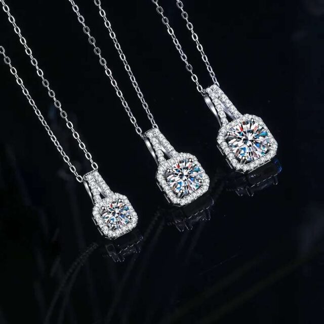Semiha Cushion Halo Moissanite Pendant + Necklace