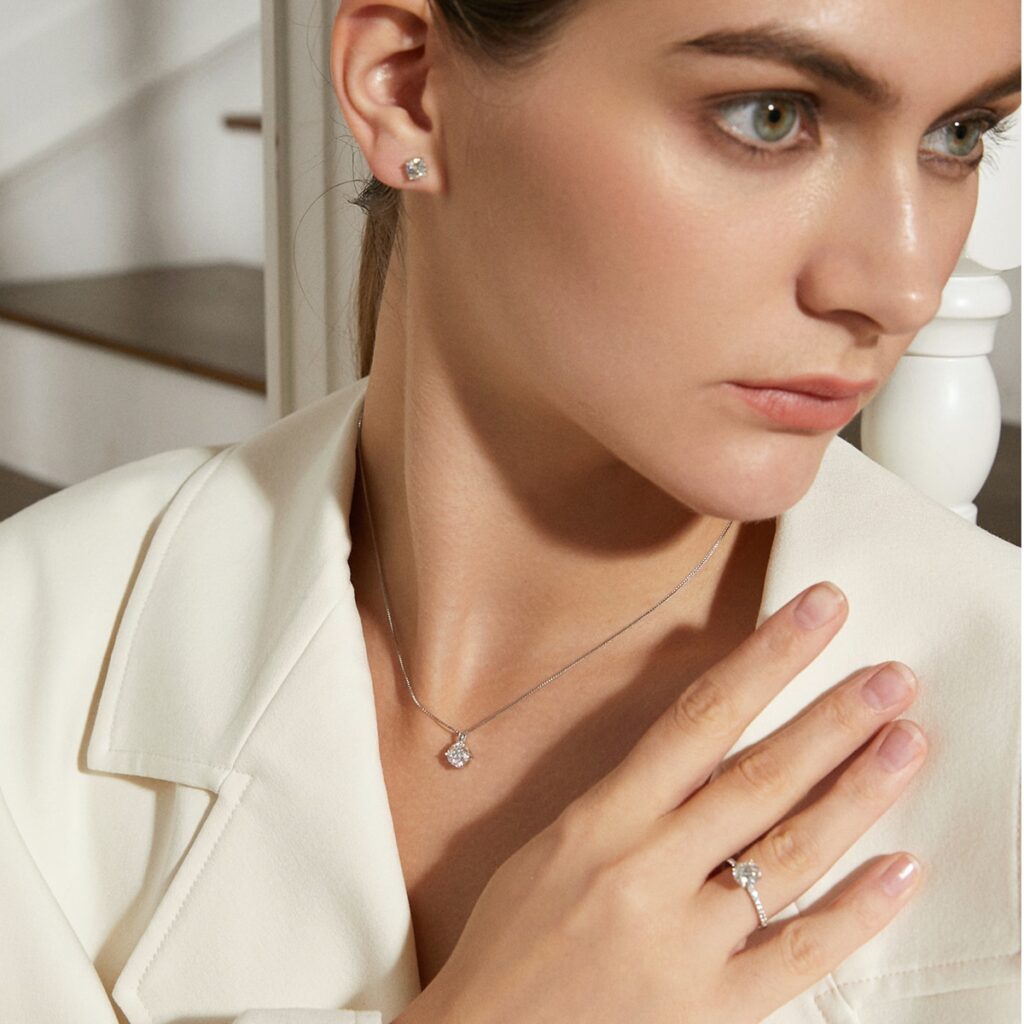 Soleil 1ct Round Moissanite 4 Prong Basket Setting solitaire half pave band (2) Soleil 1ct Round Moissanite 4 Prong Basket Setting solitaire half pave band