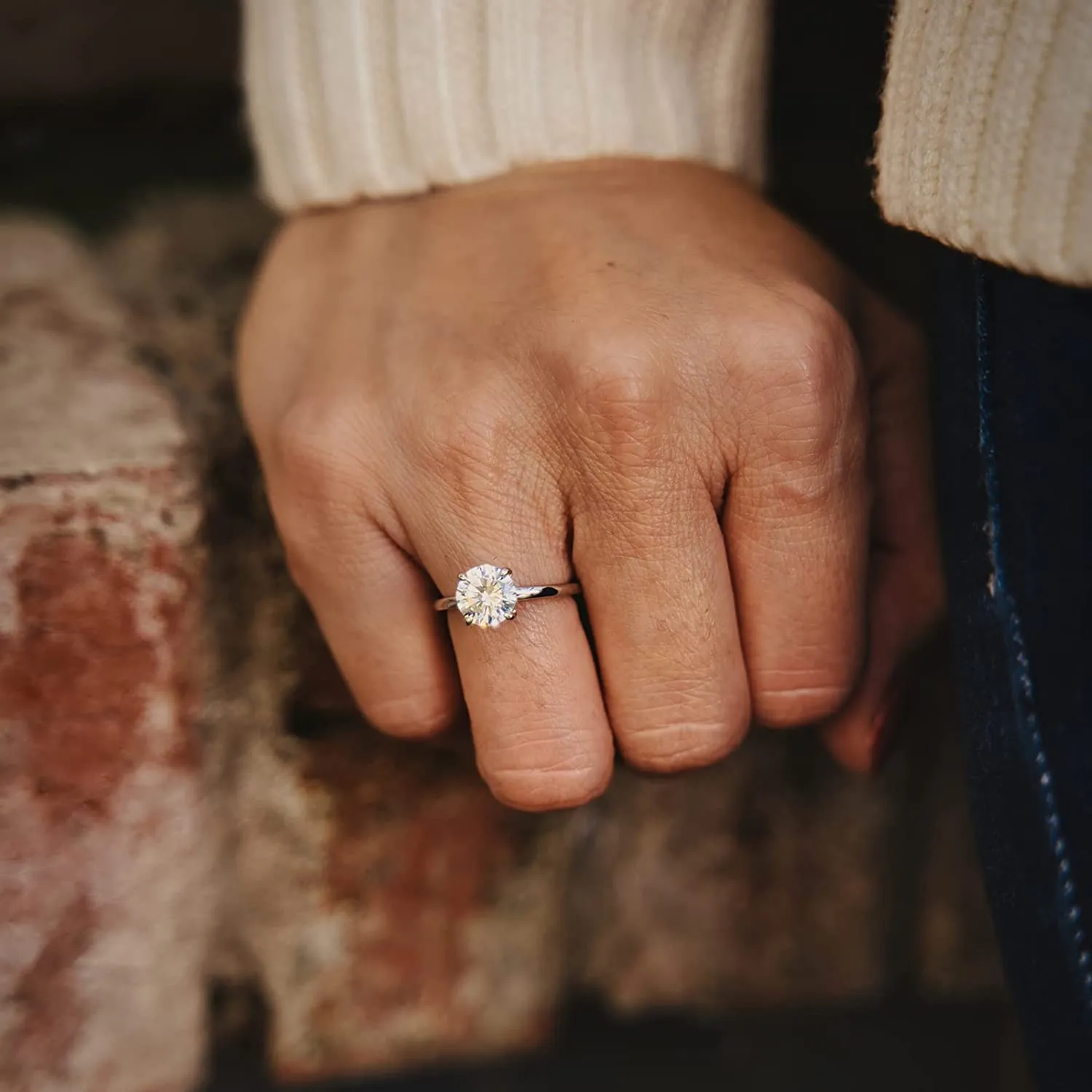 Soleil Round Moissanite 4 Prong Basket Setting Solitaire Ring (3)