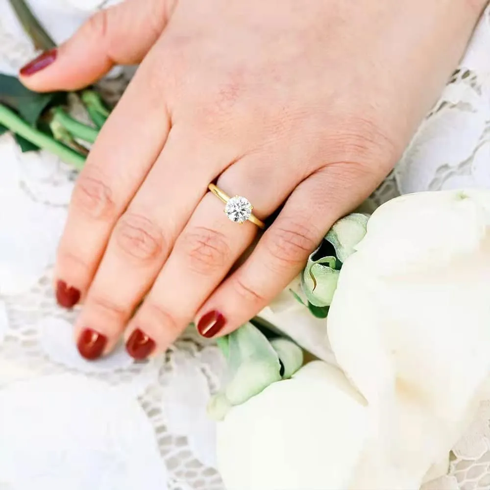 Soleil Round Moissanite 4 Prong Basket Setting Solitaire Ring (4)