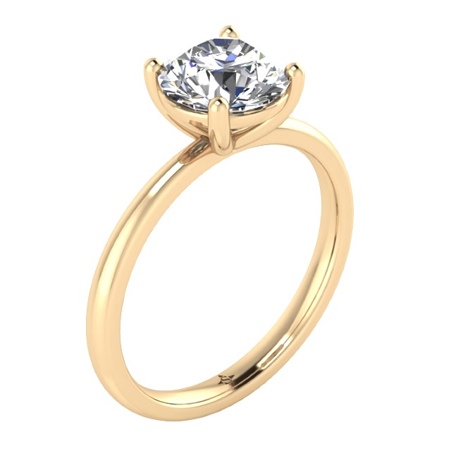 Soleil Round Moissanite 4 Prong Basket Setting Solitaire Ring YG (Upright Diagonal)