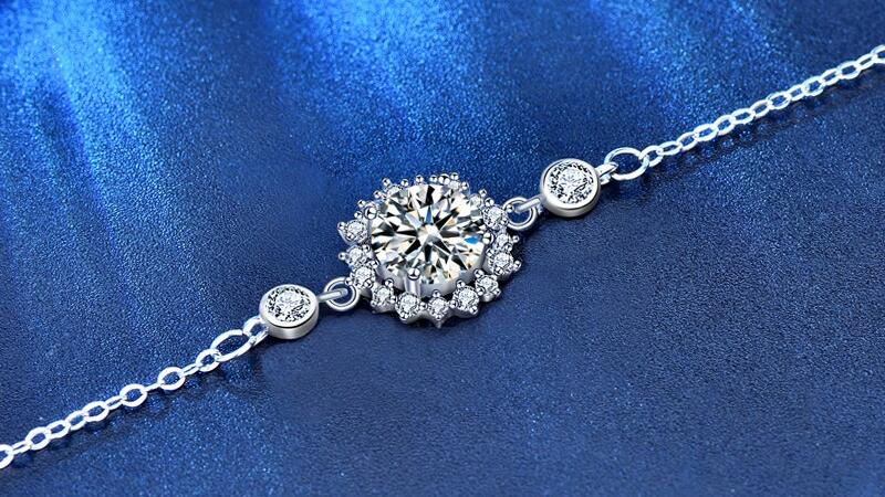 Sunflower Halo Round Moissanite Solitaire Bracelet (3) Sunflower Halo Round Solitaire Moissanite Bracelet