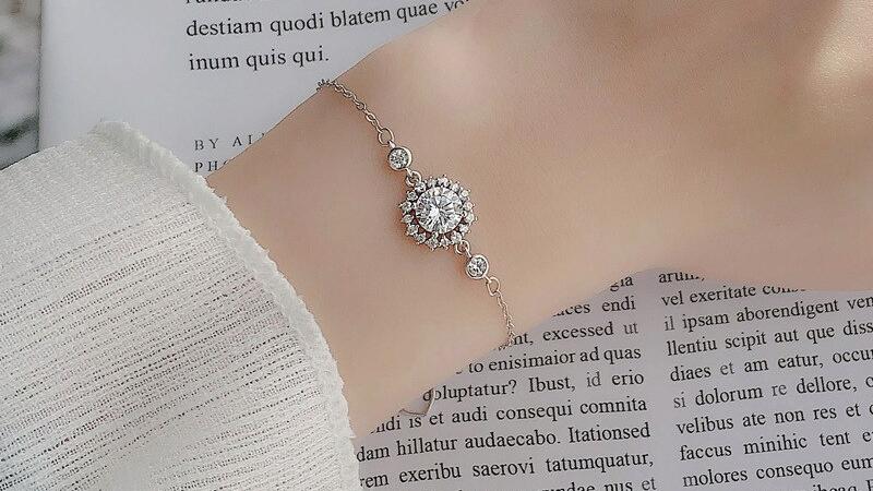 Sunflower Halo Round Moissanite Solitaire Bracelet (4) Sunflower Halo Round Solitaire Moissanite Bracelet Modelled