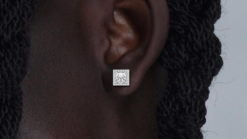 Princess Cut Moissanite Halo Stud Earrings (7) Princess Cut Moissanite Halo Stud Earrings