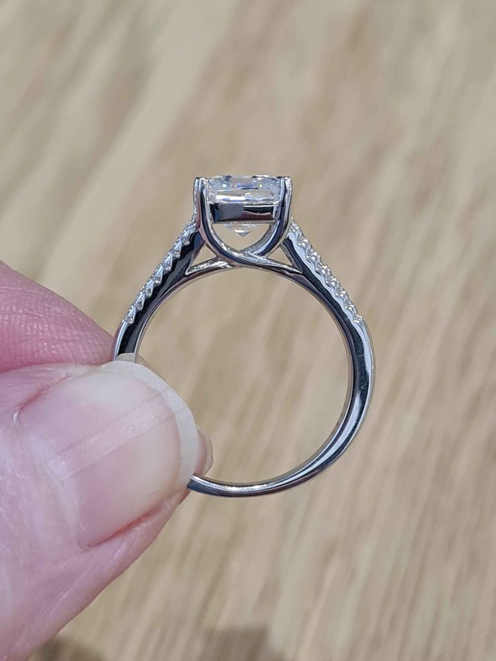 2ct Asscher Cut Moissanite Split Shank Ring Side Front