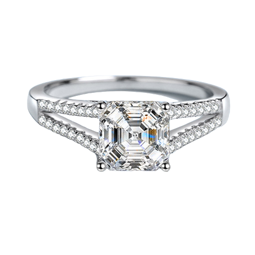 Asscher Cut Moissanite Split Pave Ring