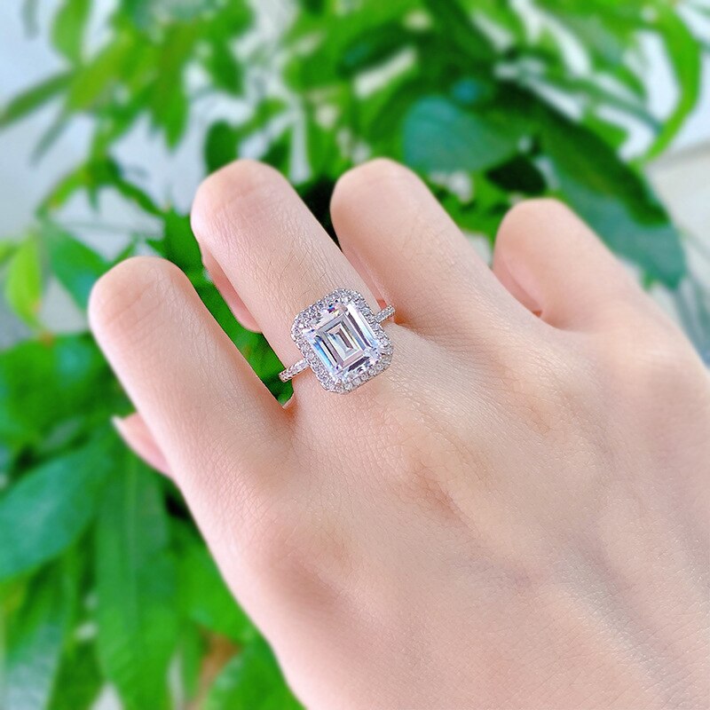Emerald Cut Moissanite Halo ring (10) Emerald Cut Moissanite Halo ring