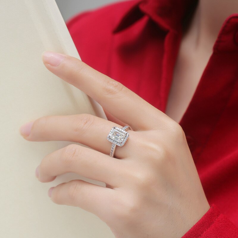 Emerald Cut Moissanite Halo ring (15) Emerald Cut Moissanite Halo ring