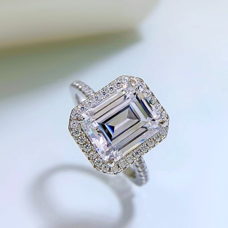 Emerald Cut Moissanite Halo ring (6) Emerald Cut Moissanite Halo ring
