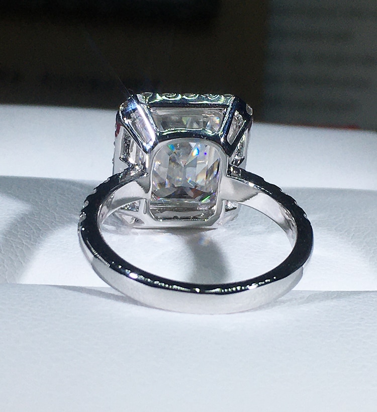 Emery Emerald Cut Moissanite Halo ring (1) Emerald Cut Moissanite Halo ring