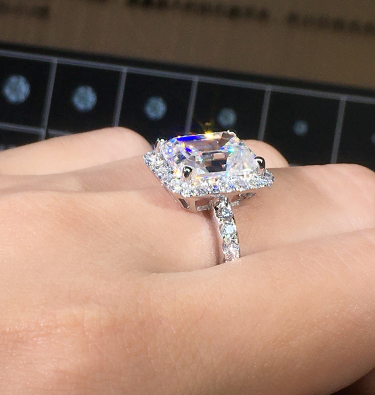 Emery Emerald Cut Moissanite Halo ring (3) Emerald Cut Moissanite Halo ring