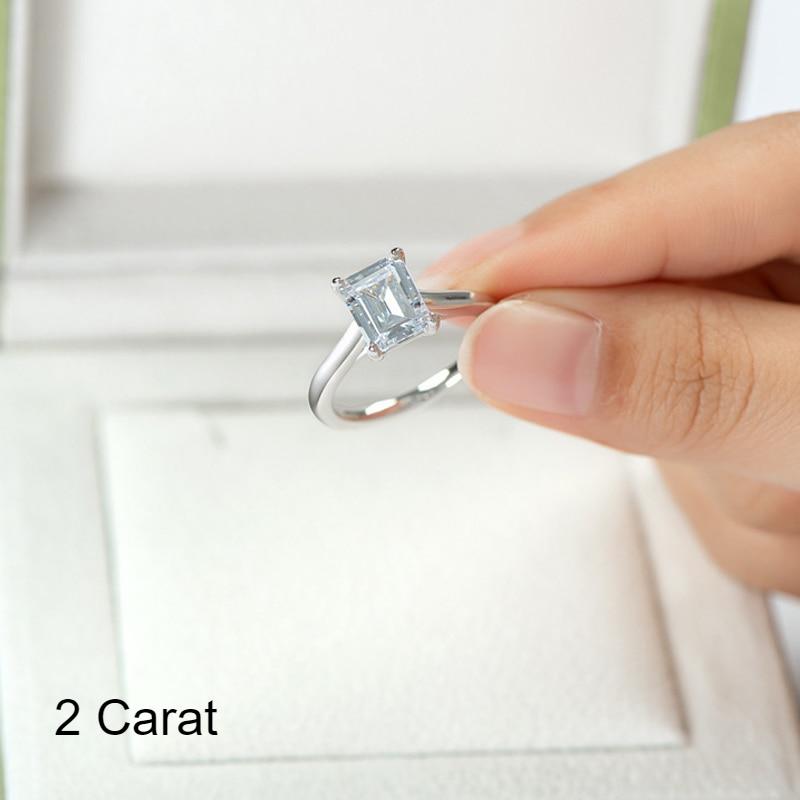 2ct Emerald Cut Moissanite Cathedral Set Solitaire Ring
