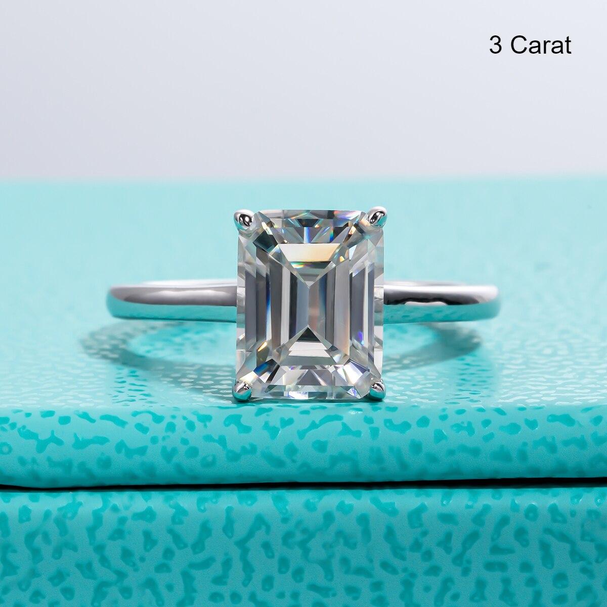 Emerald Cut Moissanite Cathedral Set Solitaire Ring