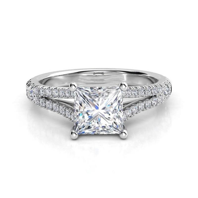 2ct Princess cut moissanite split pave ring 