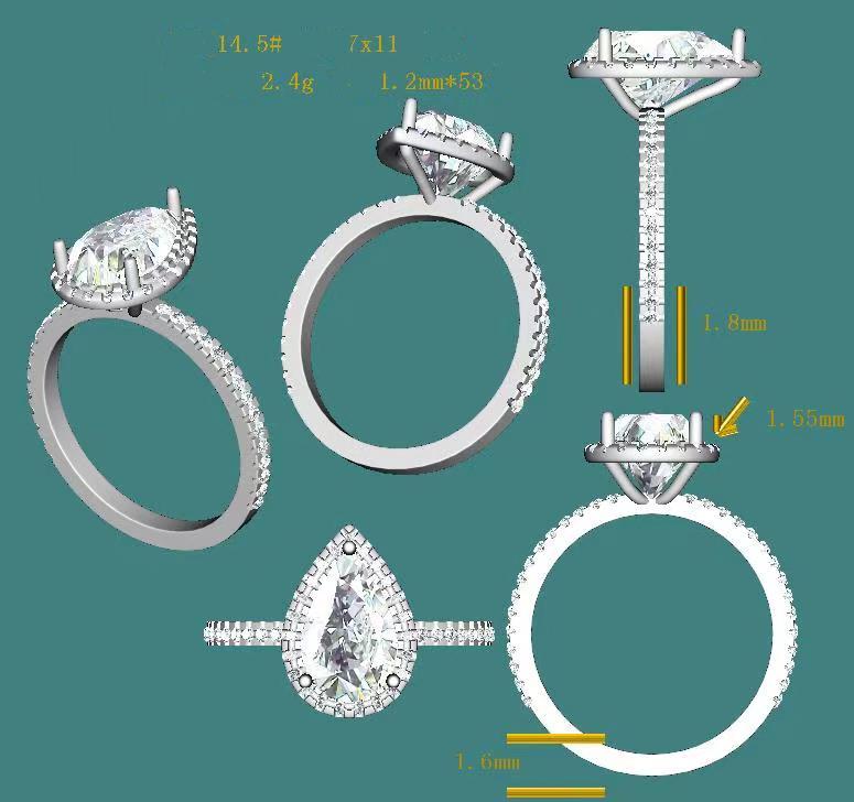 3ct Pear Halo Moissanite 3 Prong Ring (2) 3ct Pear Halo Moissanite 3 Prong Ring