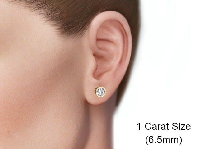 Moissanite Bezel Stud YG Earrings