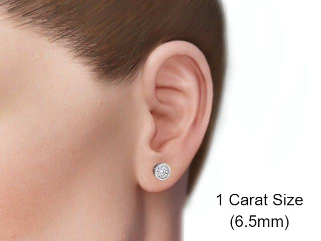 Moissanite Bezel Stud Earrings WG Modelled