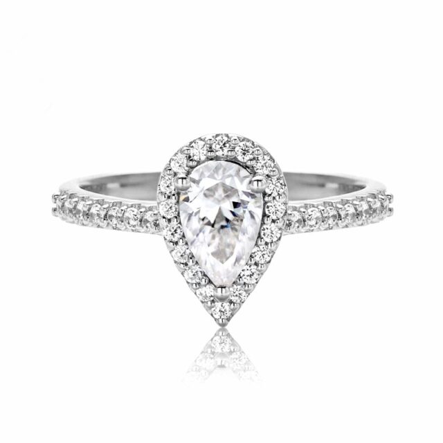 1ct Pear Cut Halo Moissanite Ring (Cathedral)