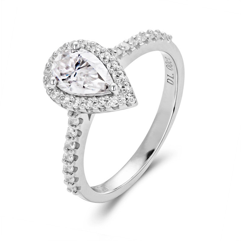1ct Pear Cut Halo Moissanite Ring (Cathedral) (3) 1ct Pear Cut Halo Moissanite Ring (Cathedral)