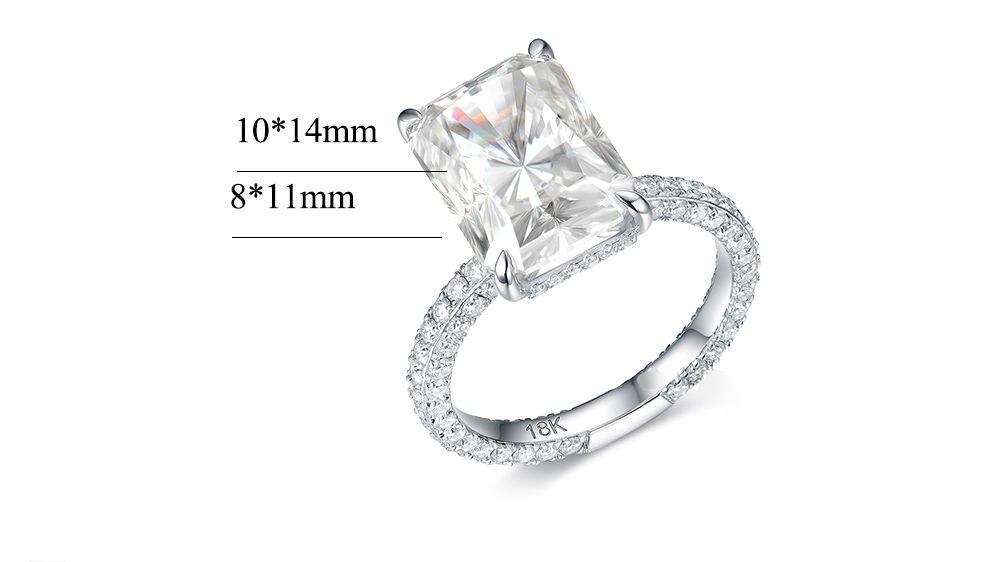 4.5 Carat / 10 Carat Radiant Cut Genuine Moissanite Hidden Halo Ring with 3D Pave Band in Solid Gold 4.5 Carat / 10 Carat Radiant Cut Genuine Moissanite Hidden Halo Ring with 3D Pave Band in Solid Gold