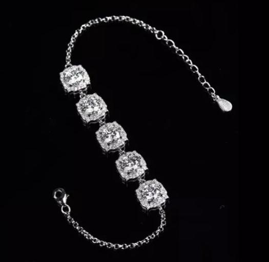 5TCW Round Moissanite Fancy Halo Bracelet (Clasp Undone)