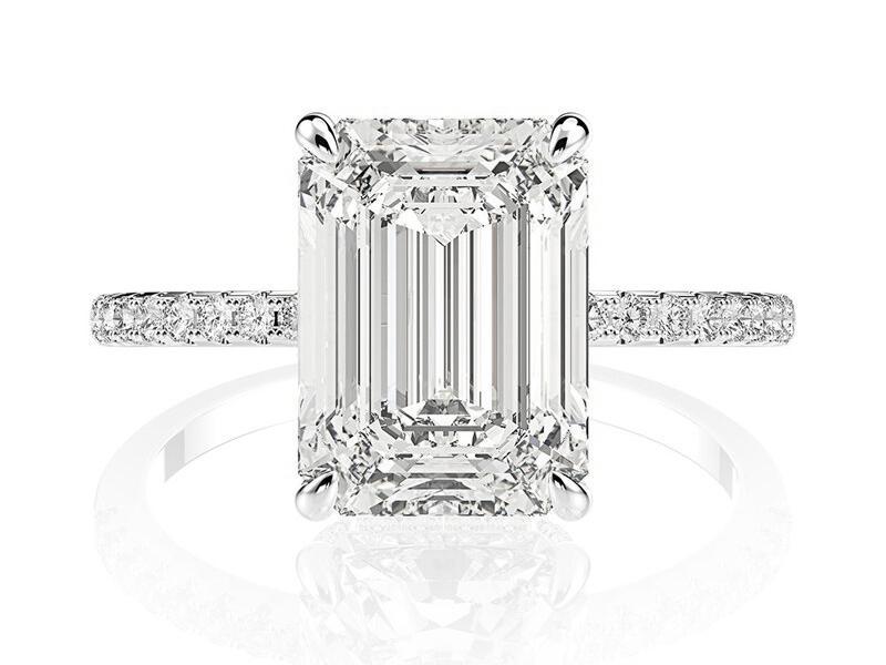Radiant or Emerald cut moissanite hidden halo solitaire ring (2) Radiant or emerald moissanite hidden halo