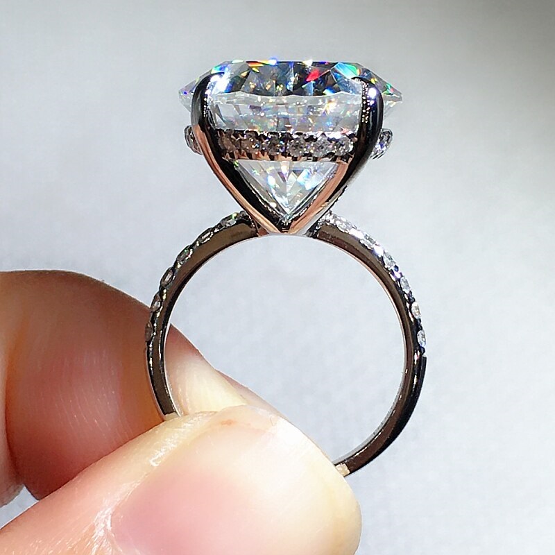 10ct Oval Cut Moissanite 4 Prong Ring Half Pave Band