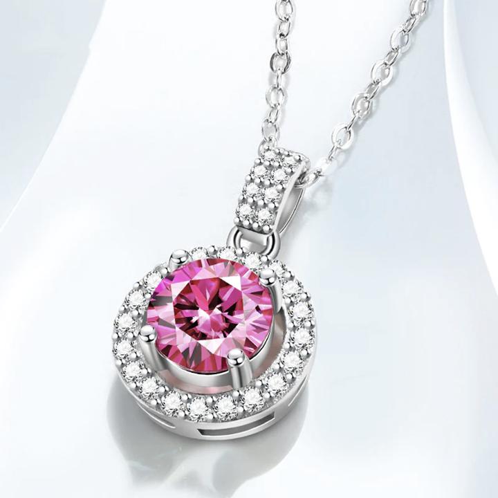 round halo color moissanite pendant Hero (Pink)