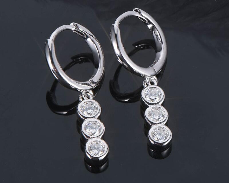 Trilogy Style Moissanite Bezel Earrings