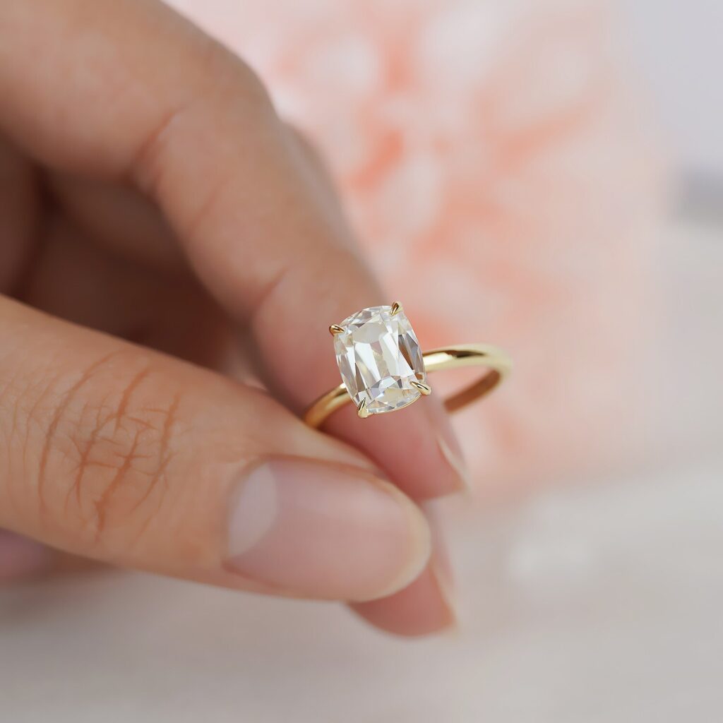 2 carat old mine cushion cut moissanite solitaire ring (1) 2 carat old mine cushion cut moissanite solitaire ring