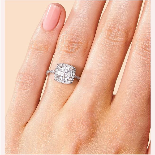 ‘Carita’ 0.5 Carat to 3 Carat Round Moissanite Cushion Halo Ring 'Carita' 0.5 Carat to 3 Carat Round Moissanite Cushion Halo Ring