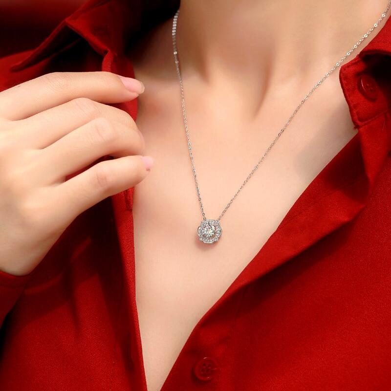 1 Carat Round Genuine Moissanite Octagon Halo Pendant + Necklace 1 Carat Round Genuine Moissanite Octagon Halo Pendant + Necklace