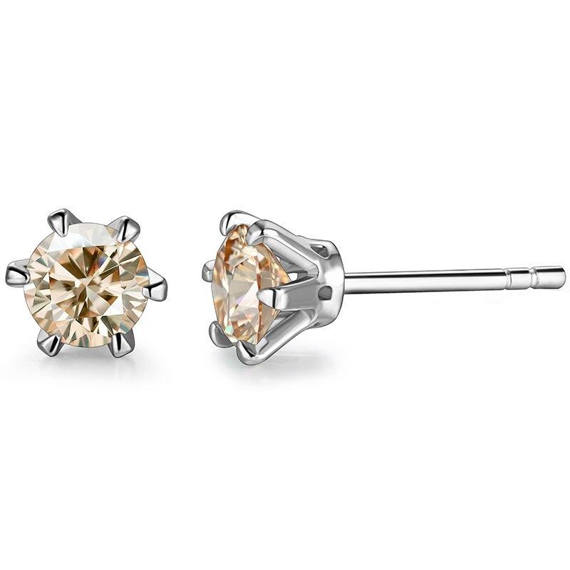 0.5 Carat / 1 Carat Round Color Genuine Moissanite 6 Prong Stud Earrings 0.5 Carat / 1 Carat Round Color Genuine Moissanite 6 Prong Stud Earrings