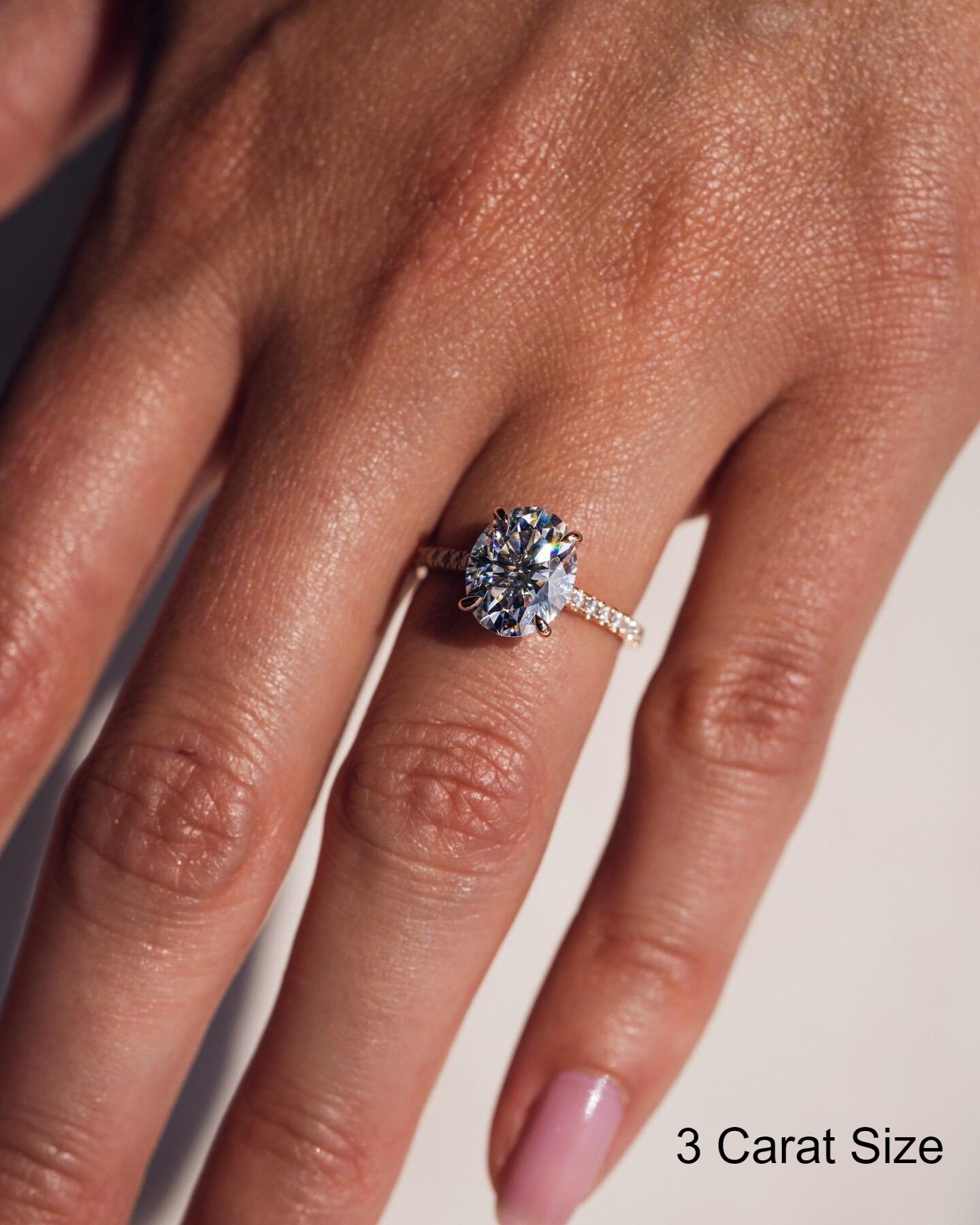 3ct Oval Cut Moissanite Hidden Halo Ring 3 Qtr Pave Band