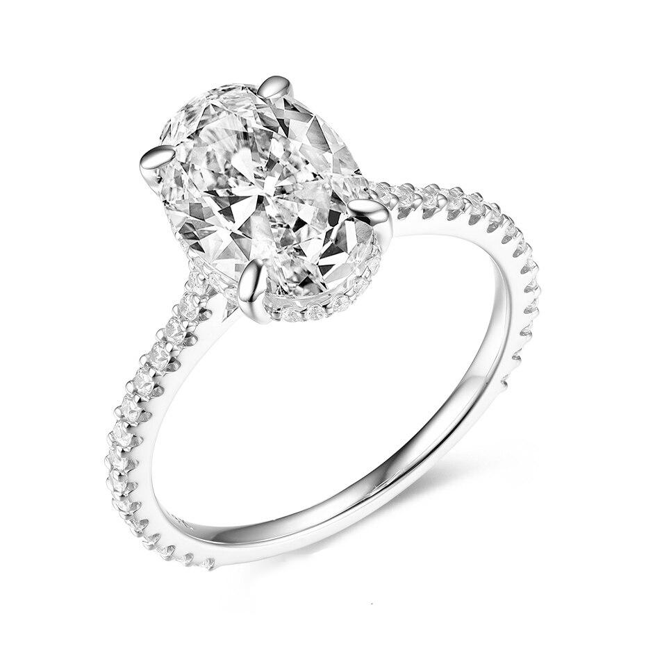4ct Oval Cut Moissanite HIdden Haloe Ring 3 Qtr pave band WG