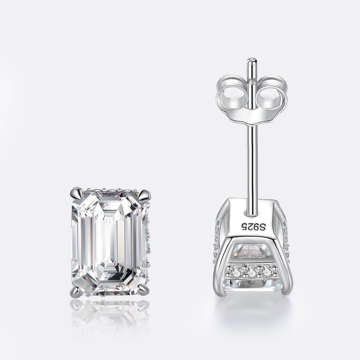 Emerald Cut Moissanite Stud Earrings Hidden Halo (5) Emerald Cut Moissanite Stud Earrings Hidden Halo