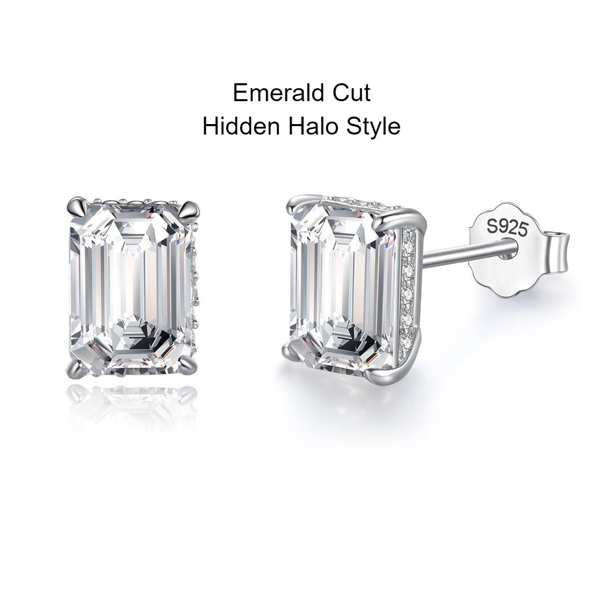 Emerald Cut Moissanite Stud Earrings Hidden Halo (1) Emerald Cut Moissanite Stud Earrings Hidden Halo