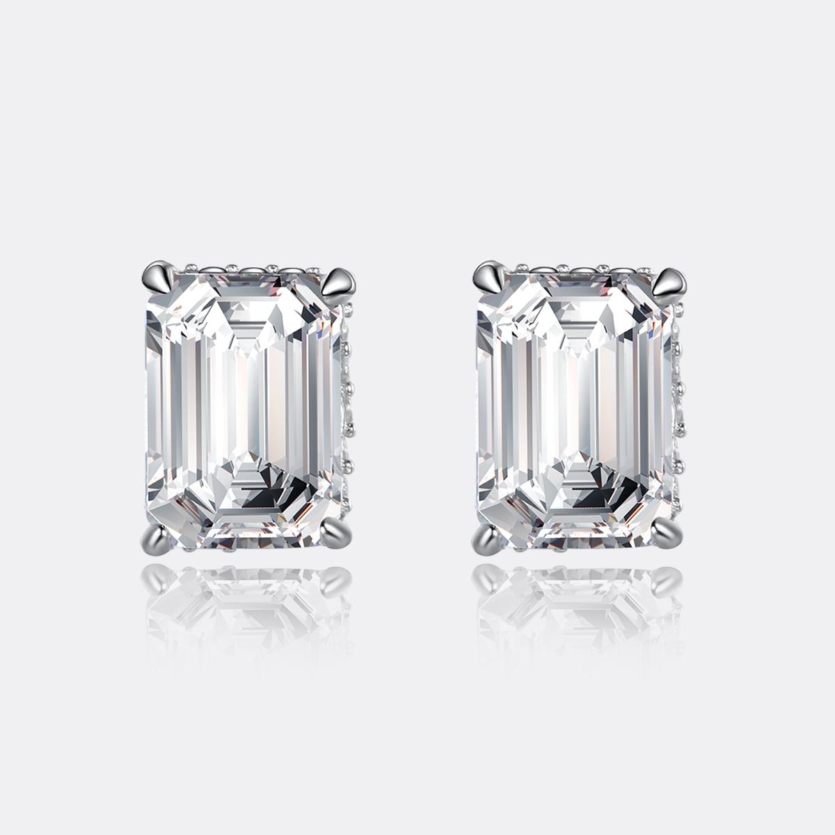 Emerald Cut Moissanite Stud Earrings Hidden Halo (4) Emerald Cut Moissanite Stud Earrings Hidden Halo